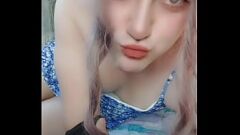 Play Shemale Teen Pornstar Ketty in Blue Skirt and White Legs