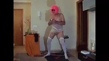Play Sissy cocas see through outfit stripping to retro music